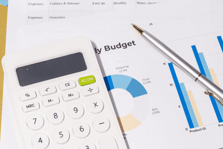 Calcolatrice e grafici di budget per pianificare spese fisse e gestione dei tre conti personali