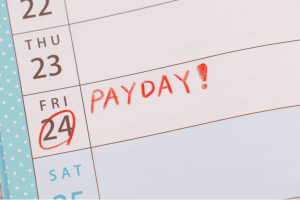 Calendario con “Payday”, promemoria della data di accredito dello stipendio e dell’organizzazione delle spese.